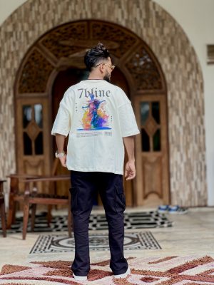 Beige Oversized T-Shirt – White Backprint Design, Streetwear Style